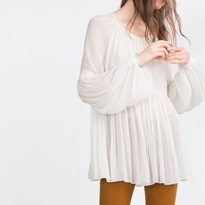 ZARA TRF white ecru Voluminous Bell Sleeve Top Size Small